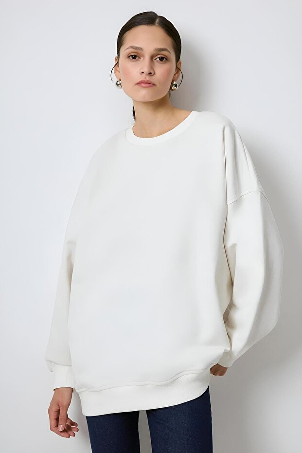 Krem Oversize Sweatshirt mkn3063 - 2