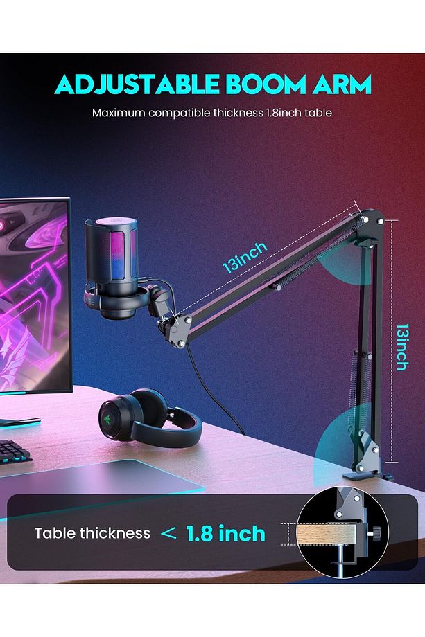 Rgb Ve Usb Podcast Gamer Youtuber Mikrofon Seti Online Ders Oyuncu Yayıncı Condenser Mikrofon Seti - 4