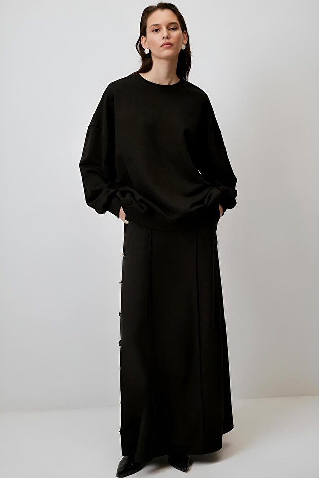 Siyah Oversize Sweatshirt mkn3064 - 1
