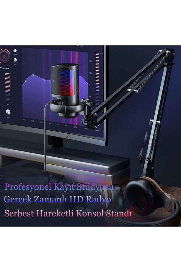Rgb Ve Usb Podcast Gamer Youtuber Mikrofon Seti Online Ders Oyuncu Yayıncı Condenser Mikrofon Seti - 3