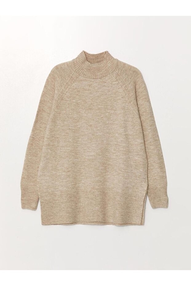 LCW Modest Dik Yaka Düz Oversize Kadın Triko Tunik - 6