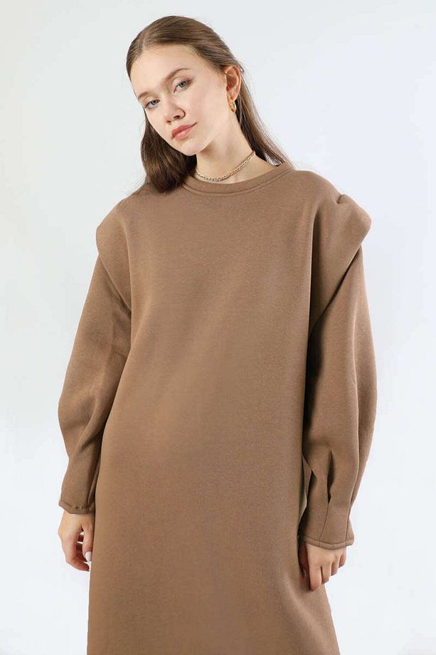 Oversize Üç Iplik Elbise Bej - 2