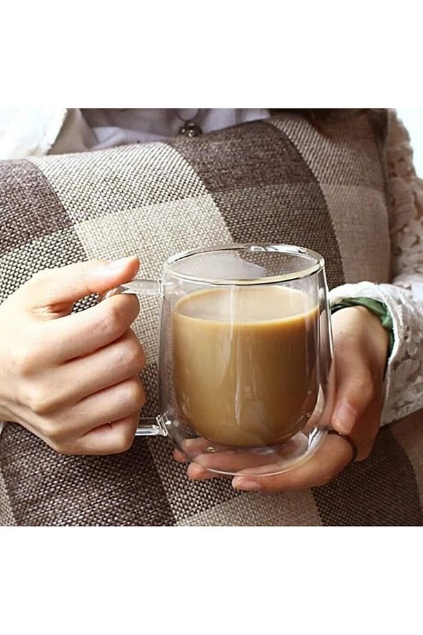 6‘LI Çift Cidarlı İki Katmanlı Borosilikat Cam Bardak, Yalıtımlı Cappuccino Latte Kahve Kupası - 3