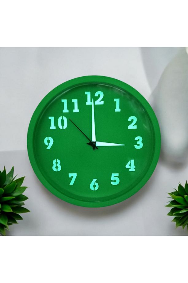 Fosforlu Floresan Yeşil Mini Duvar Saati Çap 22 cm Plastik - 6