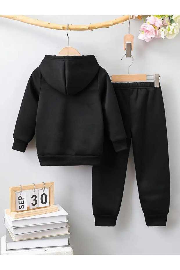 3 LEOPAR BASKILI UNİSEX KAPÜŞONLU ALT ÜST PAMUKLU ÇOCUK EŞOFMAN TAKIMI - 2