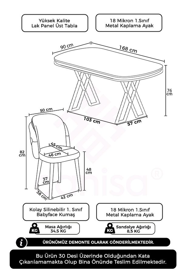 Zae Serisi 90x168 Lak Panel Beyaz Mermer Desen Krom Ayak Masa Takımı 6 Antrasit Sandalye - 5