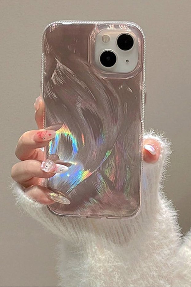 Desert Titanium Color Feather Pattern Side Silicone Phone Case for iPhone 14 and 13
