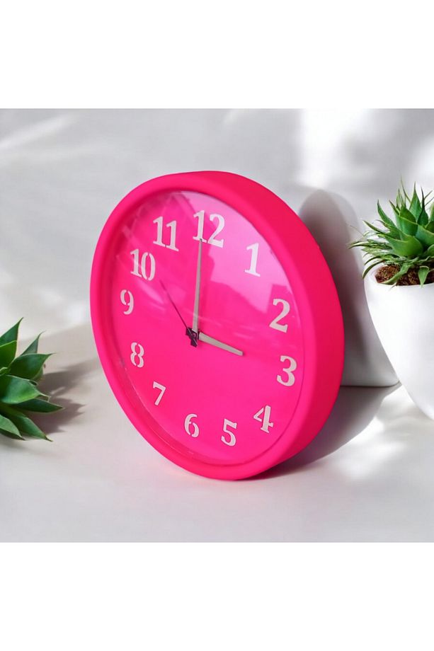 Fosforlu Magenta Pembe Duvar Saati Bombeli Cam Çap 28 cm - 4