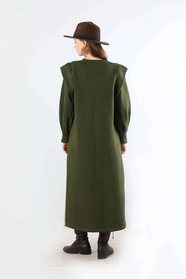 Oversize Üç İplik Elbise Haki - 6