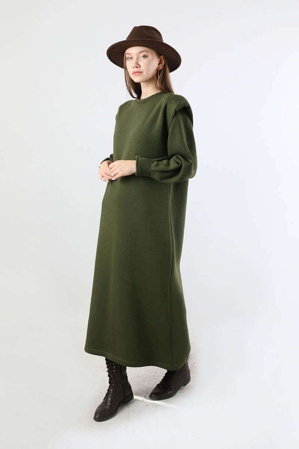 Oversize Üç İplik Elbise Haki - 5