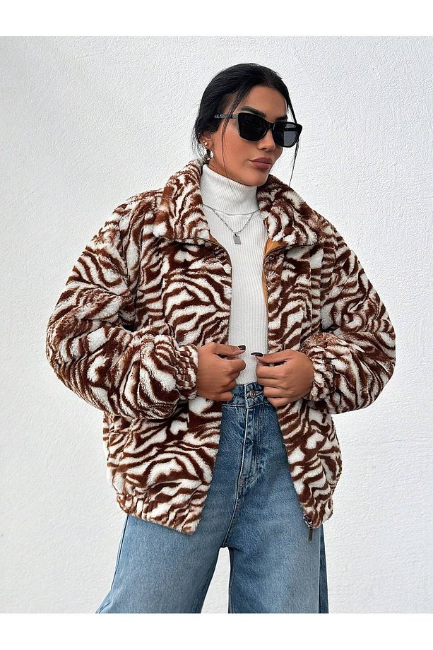 Zebra Desen Peluş Kumaş Astarlı MONT - 7