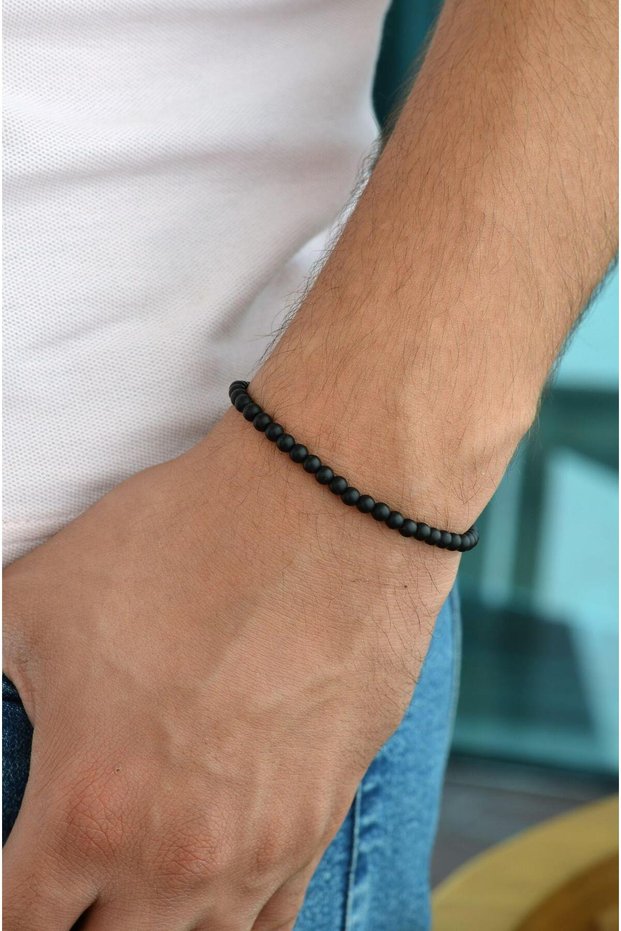 Matte Onyx Thin Men's Bracelet 4 Mm Black