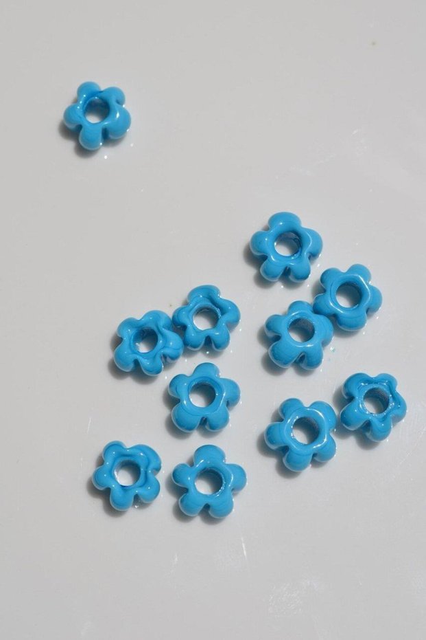 Murano Glass Flower Model Blue Colored Beads