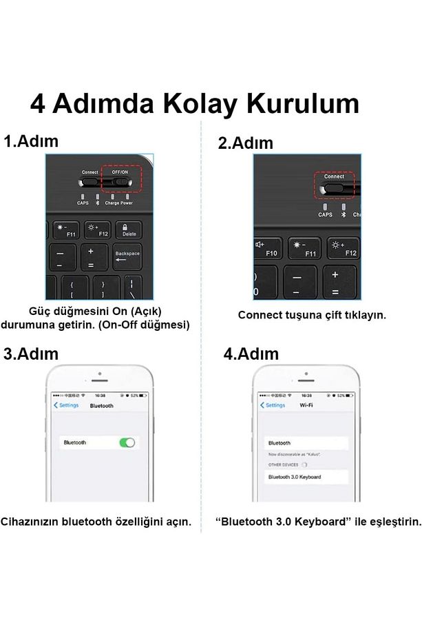 Tablet ve Telefonlar için Bluetooth Klavye ve Mouse Set Slim İnce - 5