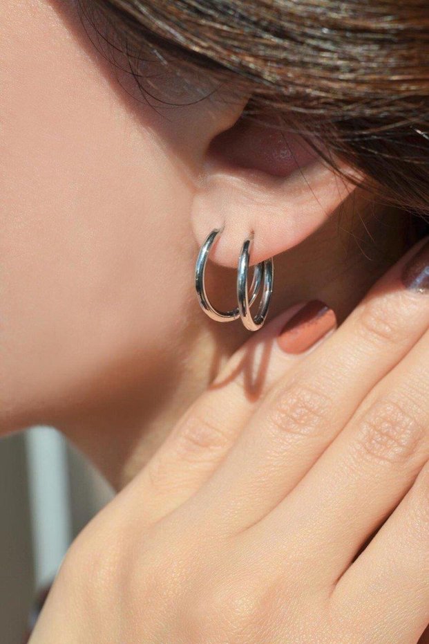 Silver Color Steel Hoop Earrings 16 Mm