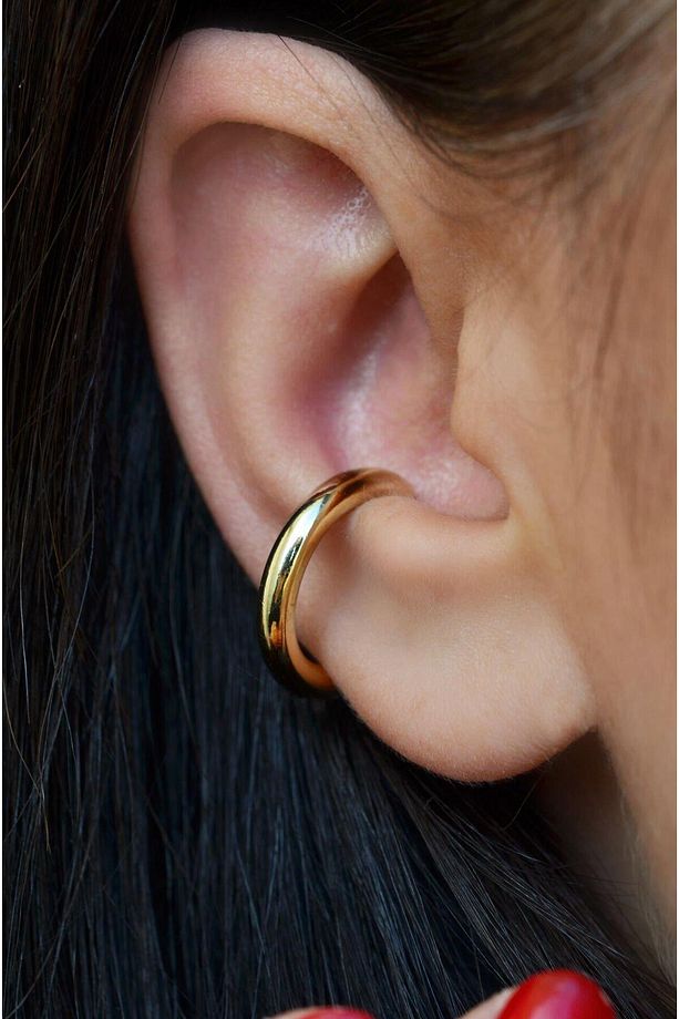 Büyük Boy Bombeli Halka Model Earcuff Kıkırdak Küpesi - 1
