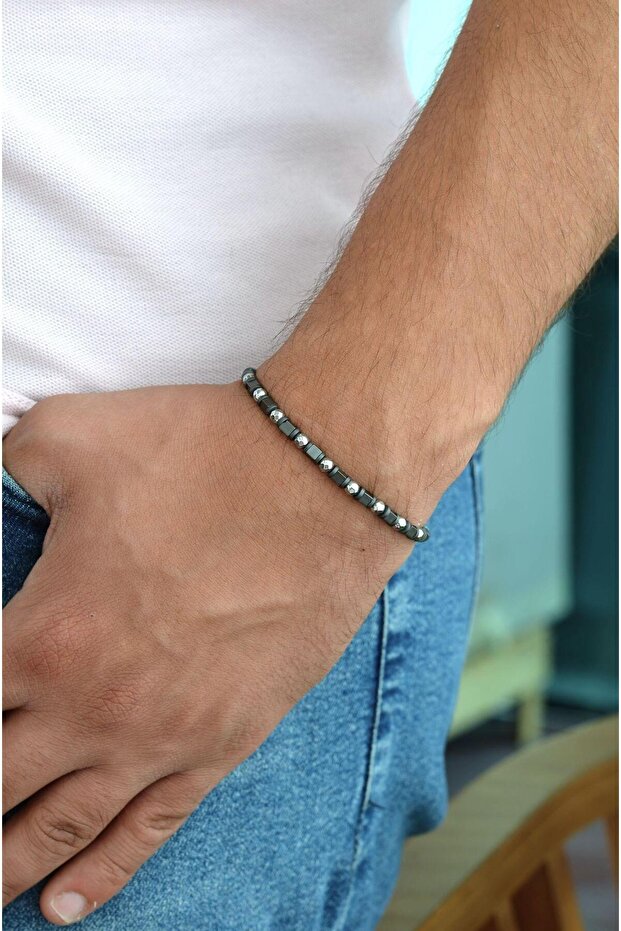Mix Gray Dark Gray Tone Thin Men's Bracelet