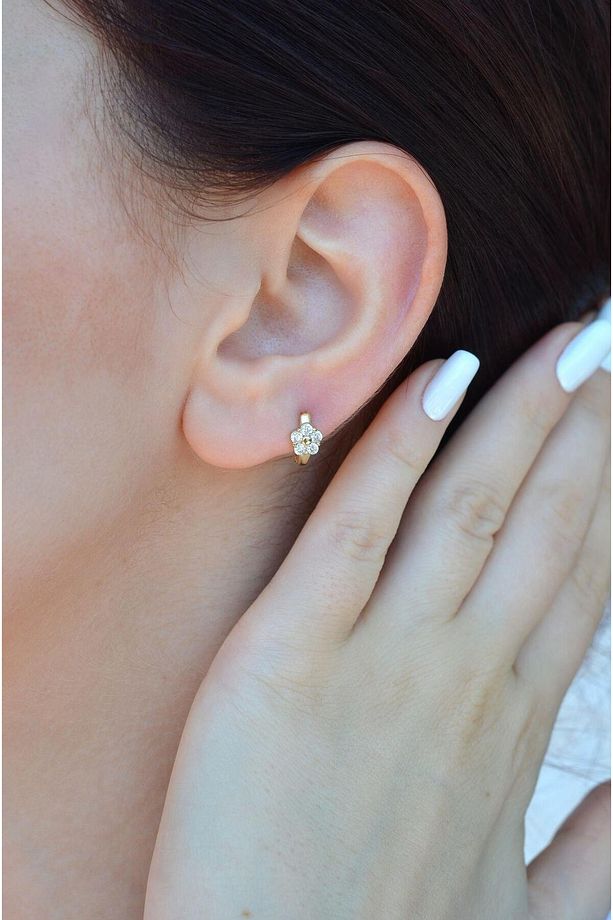 Zirkon Taşlı Çiçek Helix Piercing Tragus Çiçekli Kıkırdak Lob Küpesi Tek Adet - 4