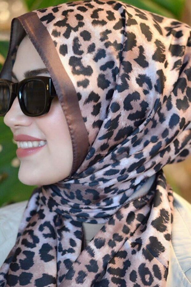 Brown Framed Leopard Print Shawl Milk Coffee Tone Shawl