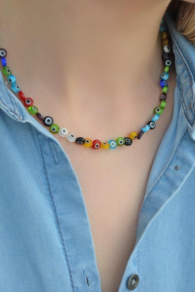 Murano Glass Mini Colorful Evil Eye Beaded Choker Necklace