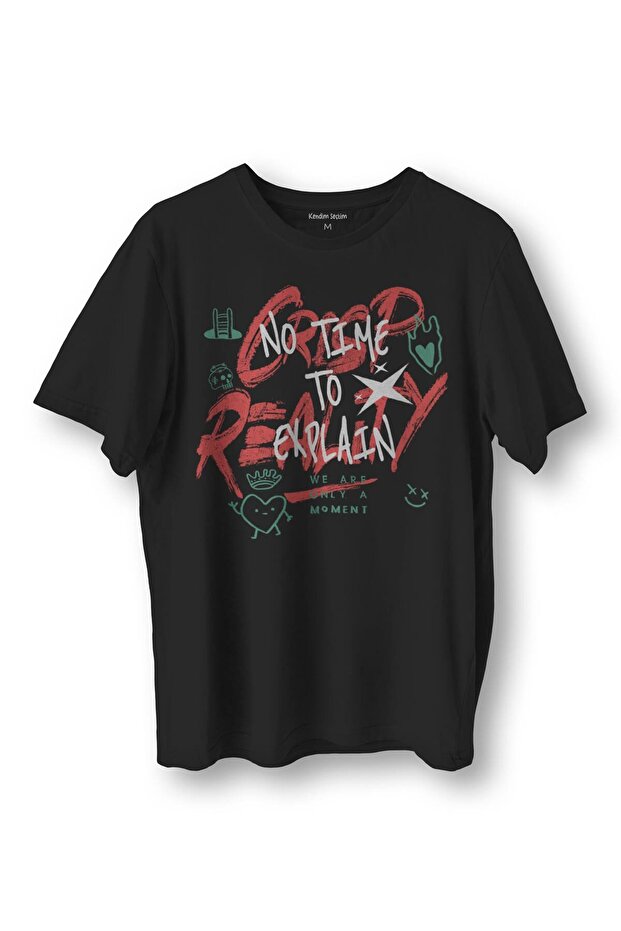 Typography Design Crispy Reality Y2K Grunge Street Grafitti Printed Black T-Shirt