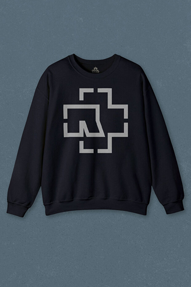 Navy Blue Sweatshirt Rock Metal Rammstein Till Lindemann Logo Printed Unisex Sweat