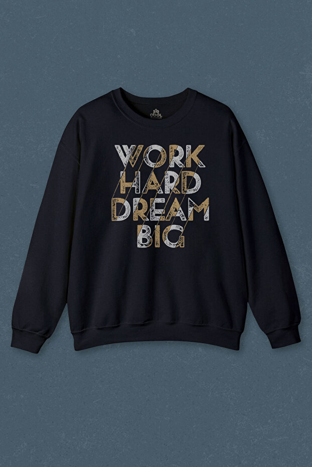 Navy Blue Sweatshirt Work Hard Dream Big Gym Sports Body Printed Unisex Sweat