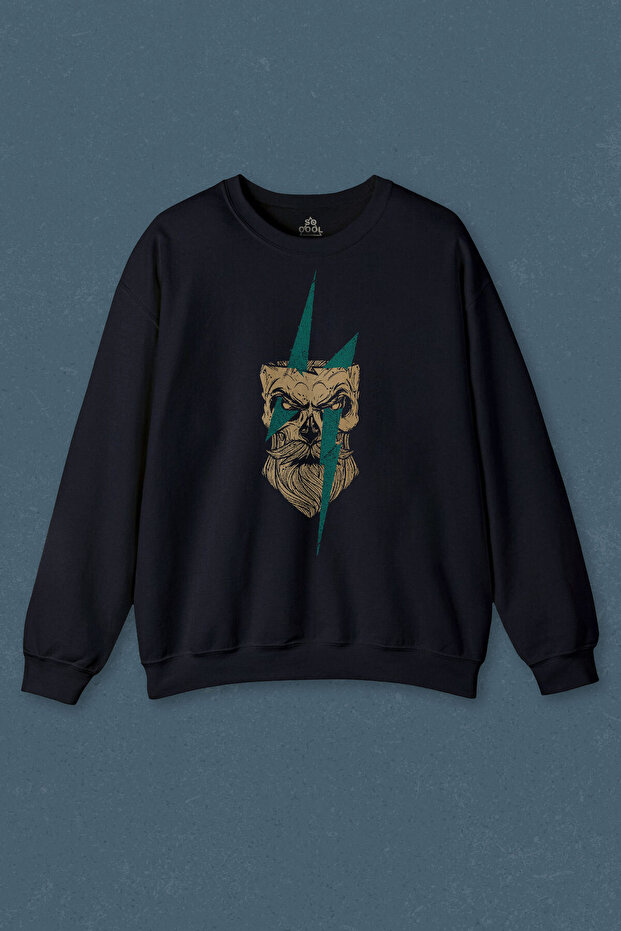 Navy Blue Sweatshirt Lightning Gothic Bearded Sculpture Printed Unisex Sweat
