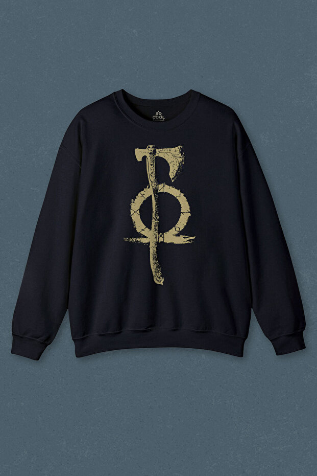 Navy Blue Sweatshirt God Of War 4 Axe Game Gamer Gow Printed Unisex Sweat
