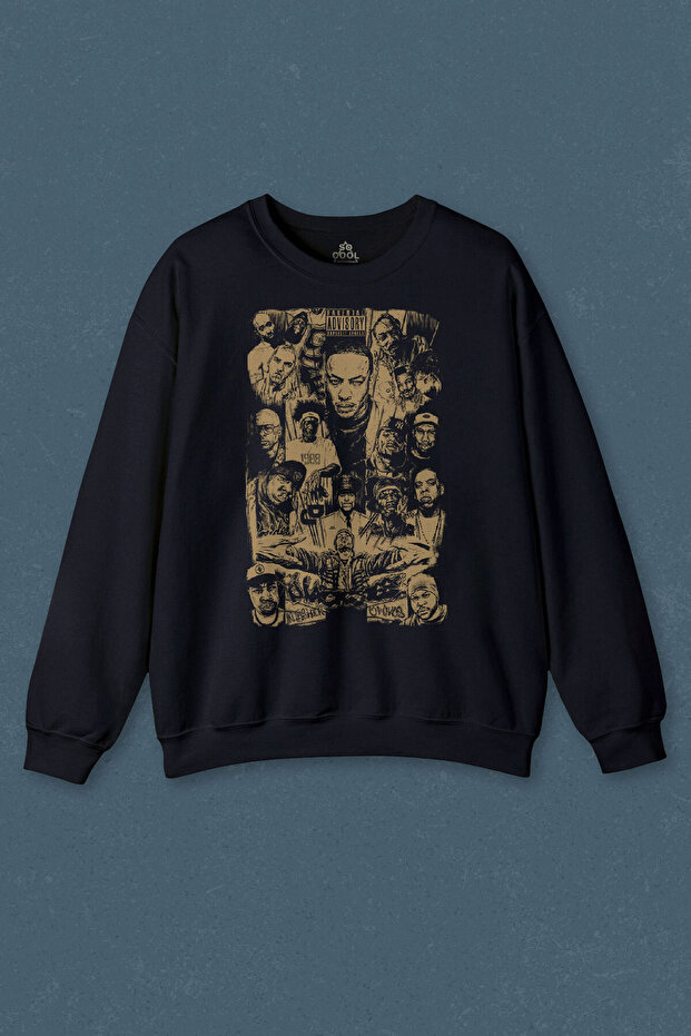 Navy Blue Sweatshirt Rap Masters Hip Hop Masters Dre 2Pac Eminem Biggie Snoop Dogg Printed Unisex Swe