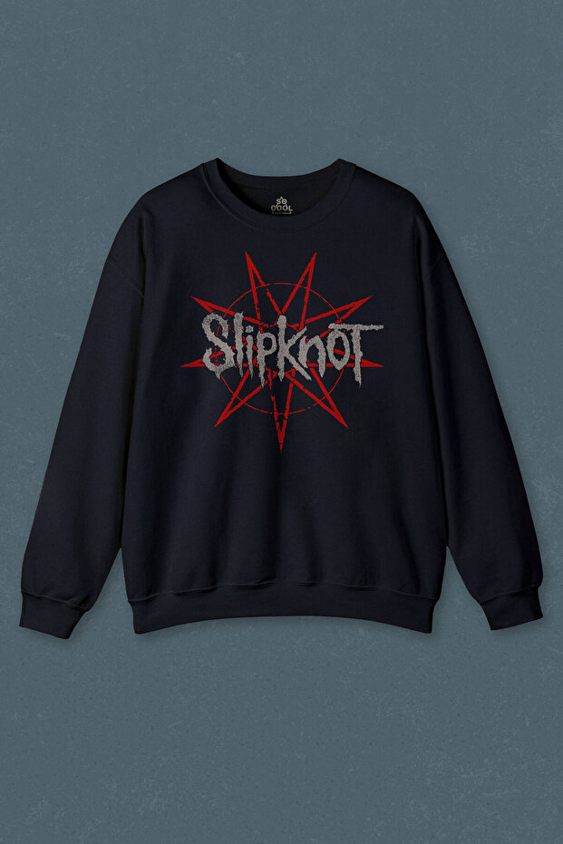 Navy Blue Sweatshirt Slipknot Red Star Rock Metal Music Printed Unisex Sweat