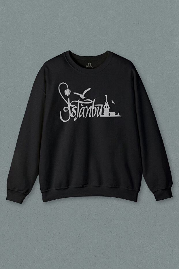 Black Unisex Istanbul Typographic Printed Sweatshirt