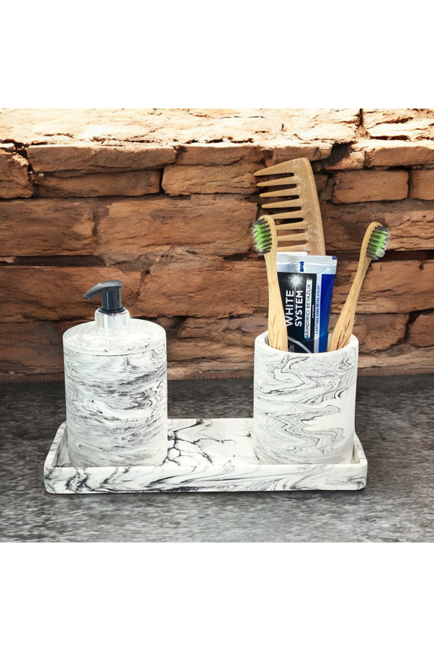 Luxury Marble Patterned Concrete Bathroom Accessory Set (3 Pieces)