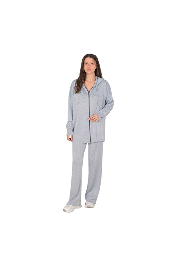 Women's Mercerized Glitter Knitwear Pants Cardigan Set