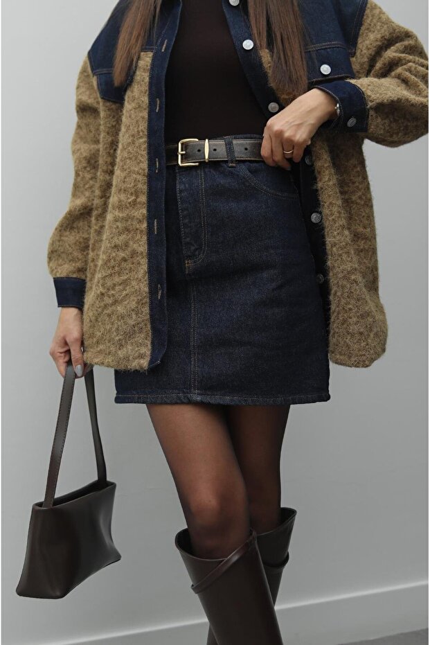 Mavi Kısa Denim Etek - 1