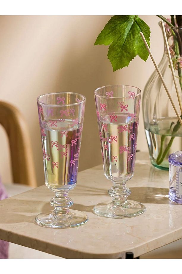 Pembe Baskılı Cam Su Bardağı 2'li 180 Ml - 1