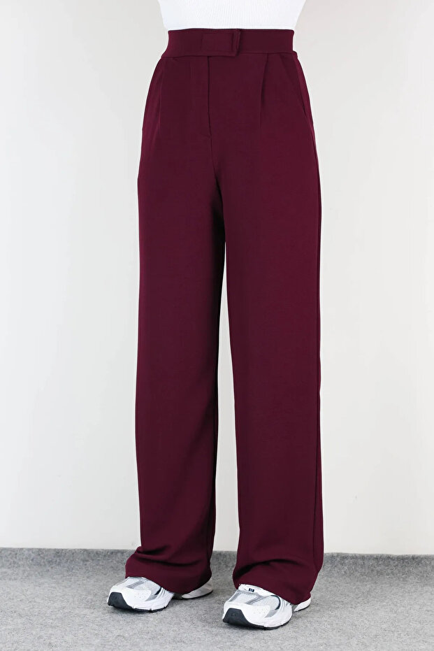 Women's Lycra Loose Cut Velcro Closure Burgundy Palazzo Trousers