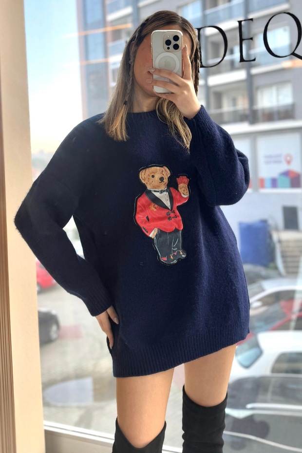 سترة تريكو عصرية على شكل دمية دب - 5071CA - 1