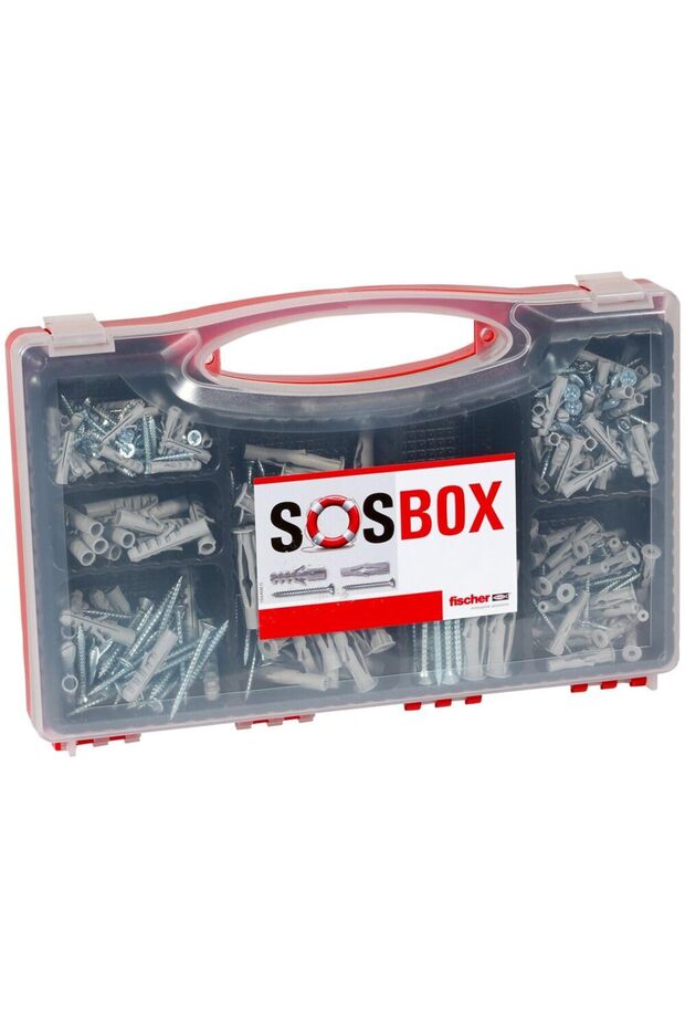 مجموعة مسامير التثبيت SOS-Box S وقوابس FU مع براغي، 360 قطعة، تشمل مسامير التمديد S مقاسات 5x25 و6x30 و8x40 بالإضافة إلى قوابس FU العالمية مقاسات 6x35 و8x50 و10x60 ملم، للجدران الخرسانية والطوب والجدران المجوفة والحجر الطبيعي والألواح الجبسية.