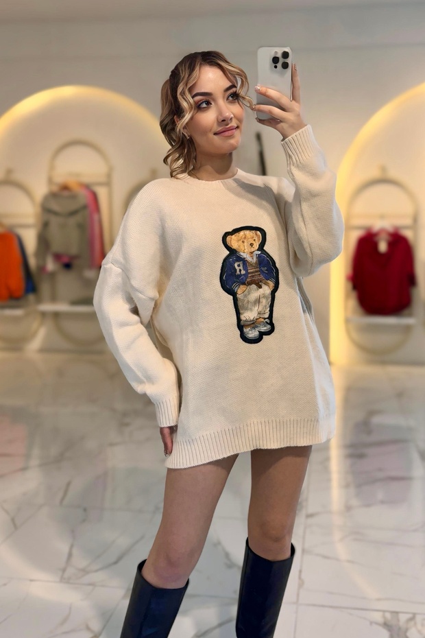 سترة تريكو عصرية على شكل دمية دب - 5071CA - 2