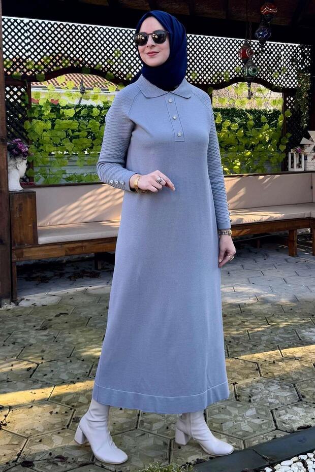 Ayla Triko Elbise Gri - 3