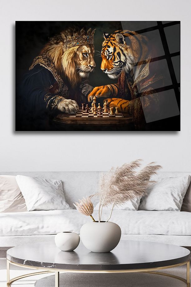 Satranç, Aslan ve Kaplan Yatay Cam Tablo 169 - 2