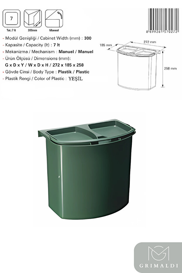 BİO ASKILI ÇÖP KOVASI 7 LT - 1