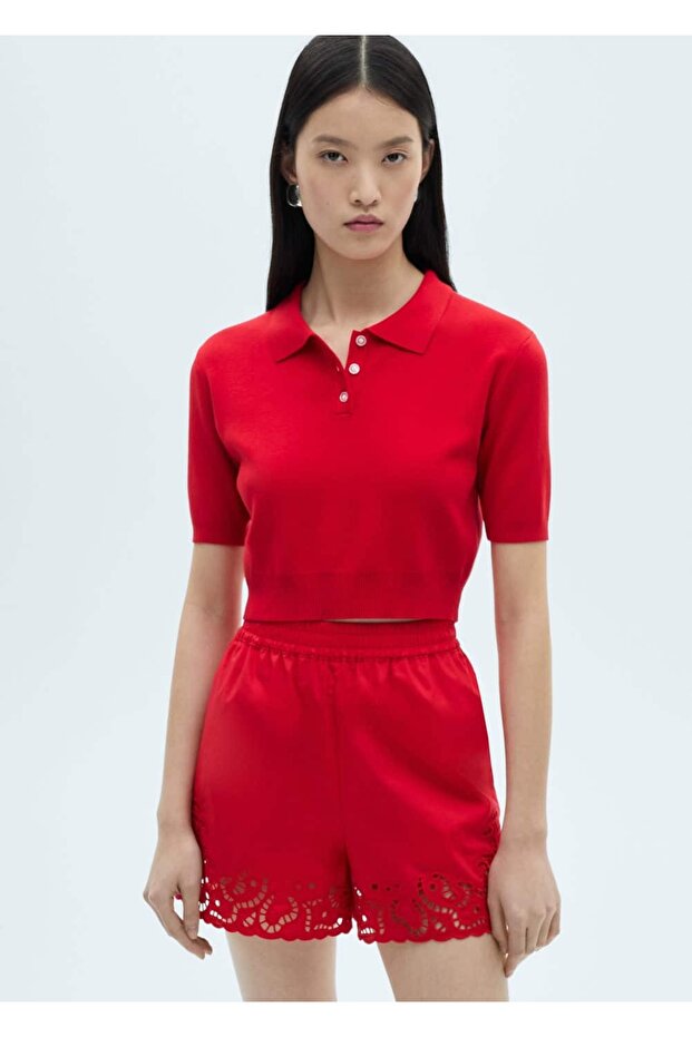 Ajur detaylı pamuklu şort - 5