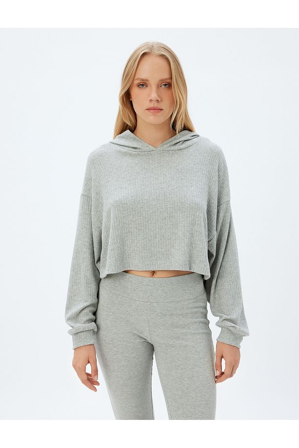 Kapüşonlu Crop Pijama Üstü Uzun Kollu Rahat Kalıp - 3