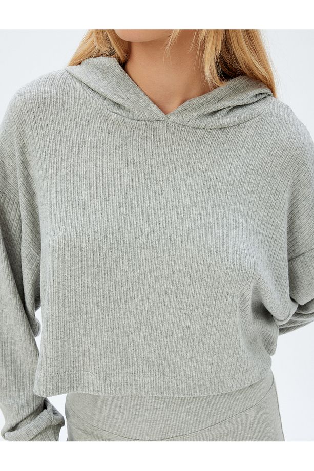 Kapüşonlu Crop Pijama Üstü Uzun Kollu Rahat Kalıp - 5