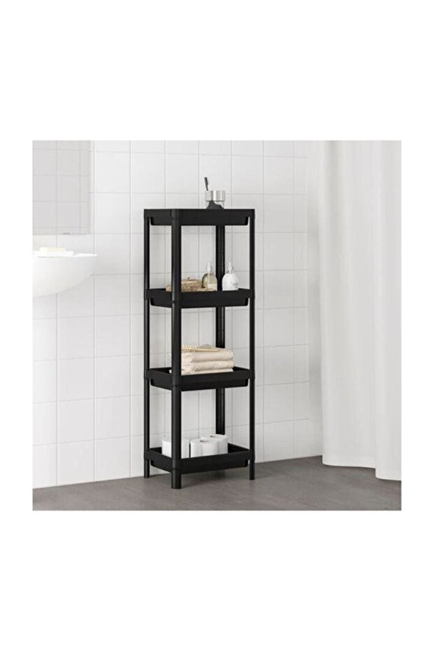 4-Tier Black Compartment Bathroom Shelf Organizer