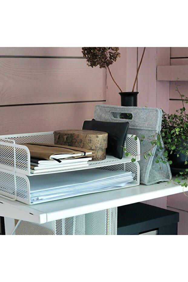 A4 High School - White 2 Tier Mesh Steel File Document Rack