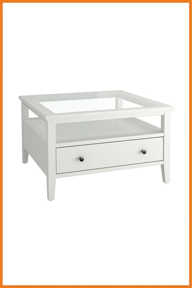 Orta Sehpa Kare Raflı Cam Panelli Çekmeceli Masif Ahşap Çerçeveli 80x49x80 Beyaz - 1