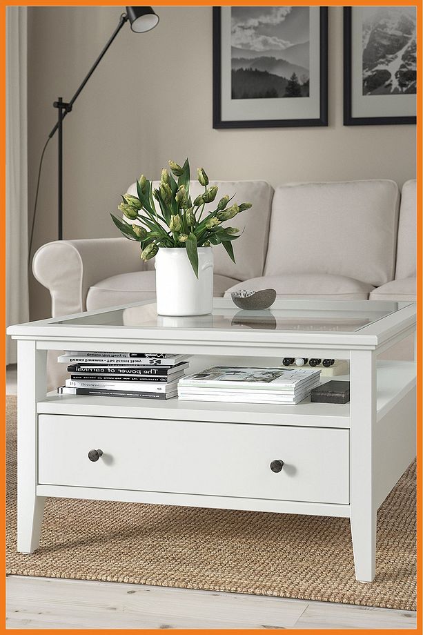 Orta Sehpa Kare Raflı Cam Panelli Çekmeceli Masif Ahşap Çerçeveli 80x49x80 Beyaz - 2